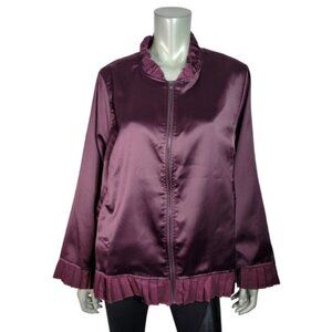 Lane Bryant Womens Pockets Ruffle Hem Silky Bomber Jacket Purple Size 14/16